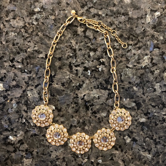 J CREW Round Floral Rhinestone Crystal Statement Necklace - Picture 4 of 10